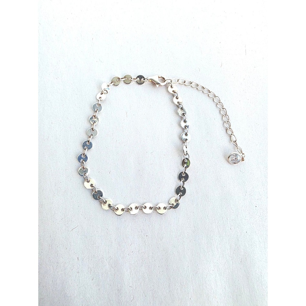 Sterling Silver 925 Adjustable Flat Disc Chain Link Bracelet with CZCharm